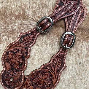 Pair Men’s Size Tooled Top Grain Leather Western Spur Straps