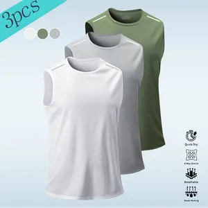 3-pack breathable tank-style athletic tops for men, quick-dry sleeveless sports shirts suitable for the gym and running, solid-color casual wear, summer casual wear