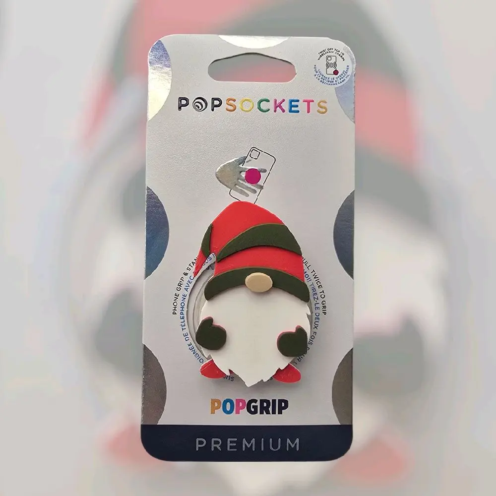 Christmas Gnome Phone Grip Holder with Expanding Design | Magnetic Stand | Swappable Top | Secure Hold for iPhone MagSafe Cases | Adhesive Option | Kindle Accessory | Cellphone Durable Smartphone Mount
