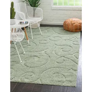 Green Floral Shag Rug