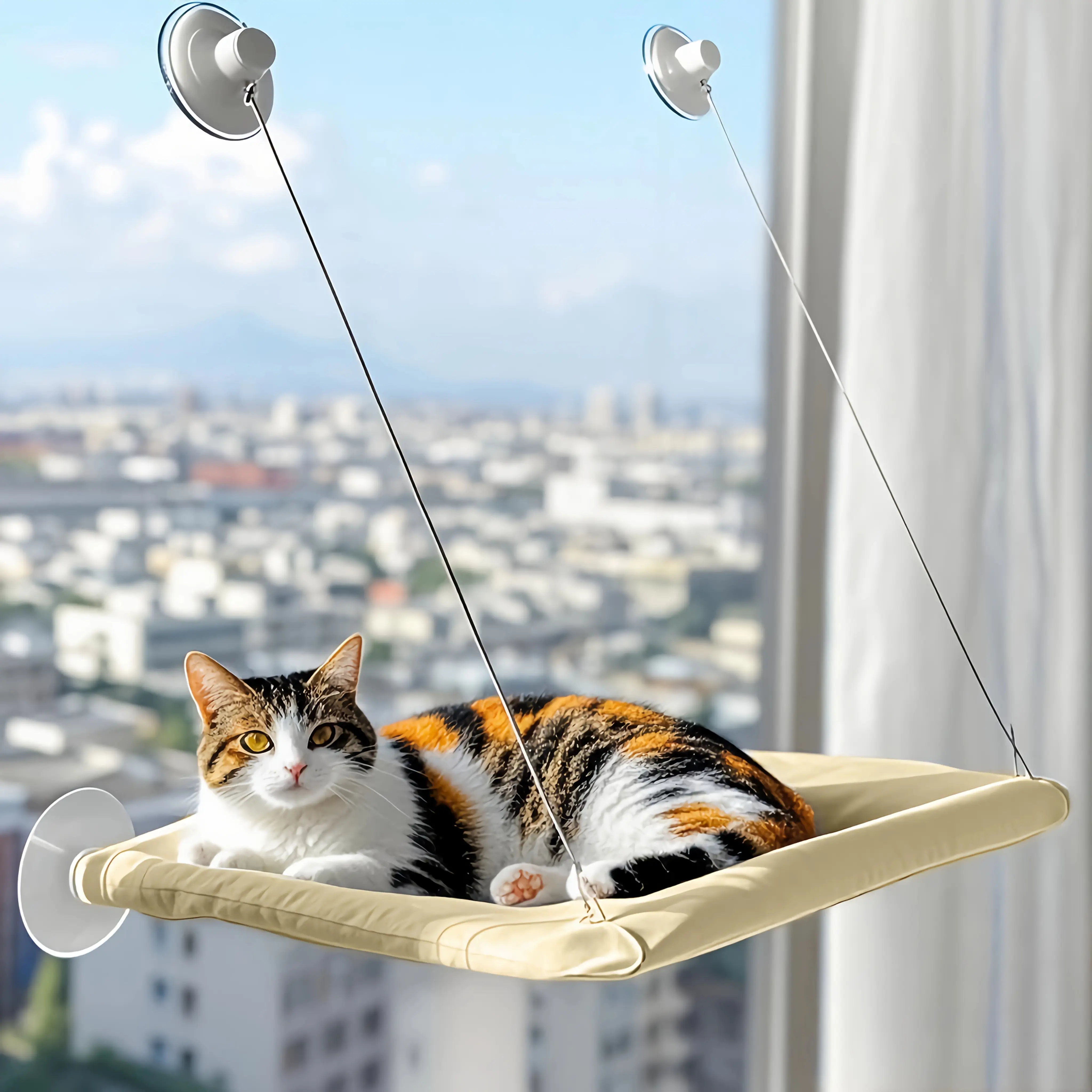 Large Size Window Hammock for Indoor Cats - Perch with Flannel Cover, Strong Suction Cup, Waterproof Design for Easy Cleaning