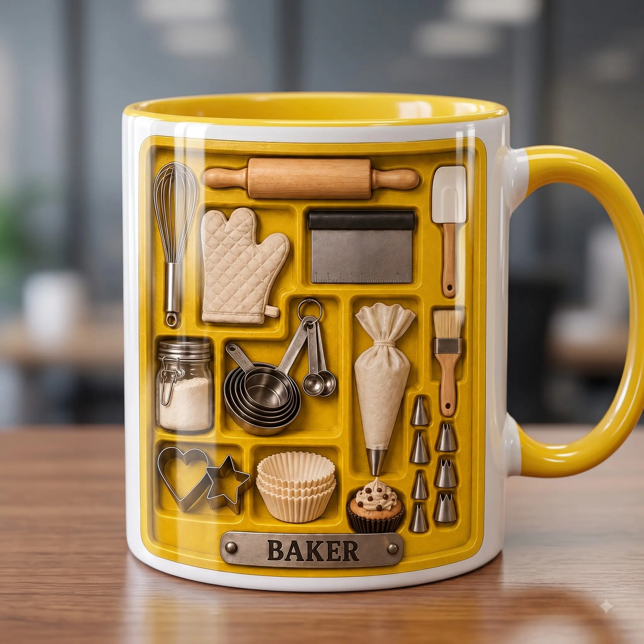 Baker Coffee Mug Ceramic, Baking Tools Pastry Chef Mug, Cute Bakery Gift, Baking Lover Kitchen Mug for Women