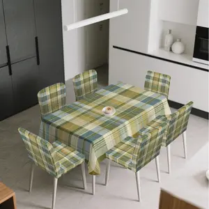 4/5/6/7pcs Earthy Plaid Harmony Chair Cover And Tablecloth Set, Easy Clean & Setup, Fits Dining Room, Picnics, Party Must-Have, Indoor Use, All Seasons, Stylish Decor & Nice Gift