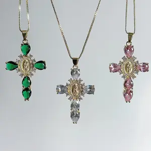 Mothers Day Gift Cross Necklace, Divine Grace: Virgencita Cross Necklaces - Symbolic Religious Gift for Women & Girls, Featuring the Virgin Mary