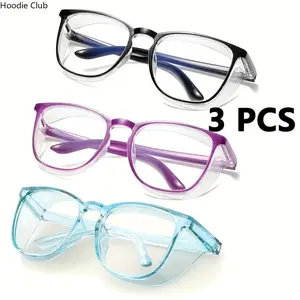 3PCS Unisex Anti-Spray Protective Goggles, Anti-Pollen & Anti-Dust Safety Eyewear, Blue Light Blocking Stylish Glasses for Men & Women, Lightweight Clear Lens Eye Protection for Outdoor Work, Travel, Driving & Daily Use