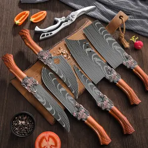 Super Sharp Stainless Steel Kitchen Knife Thickened durable kitchen knife set  lion handle  Damascus pattern blade high  end  knives hand  forged  knife