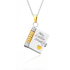 The little star book necklace I prepared for my daughter - a flip up chain necklace made of titanium steel material that won't fade and laser engraved text to give to my daughter. It is a birthday or graduation gift, a commemorative jewelry gift outdoorfu
