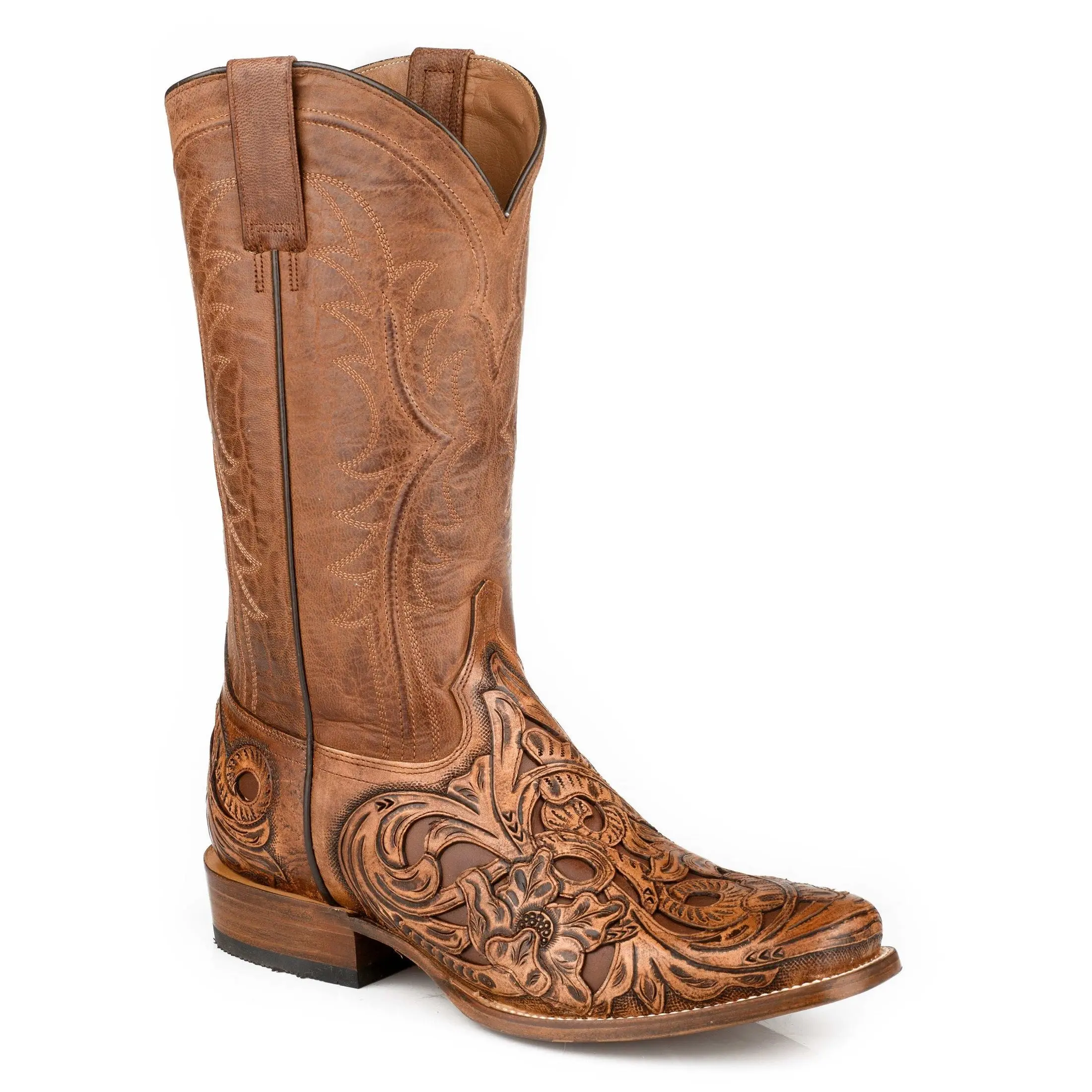 Men's Stetson Carter Leather Boots Handcrafted Square Toe Tan