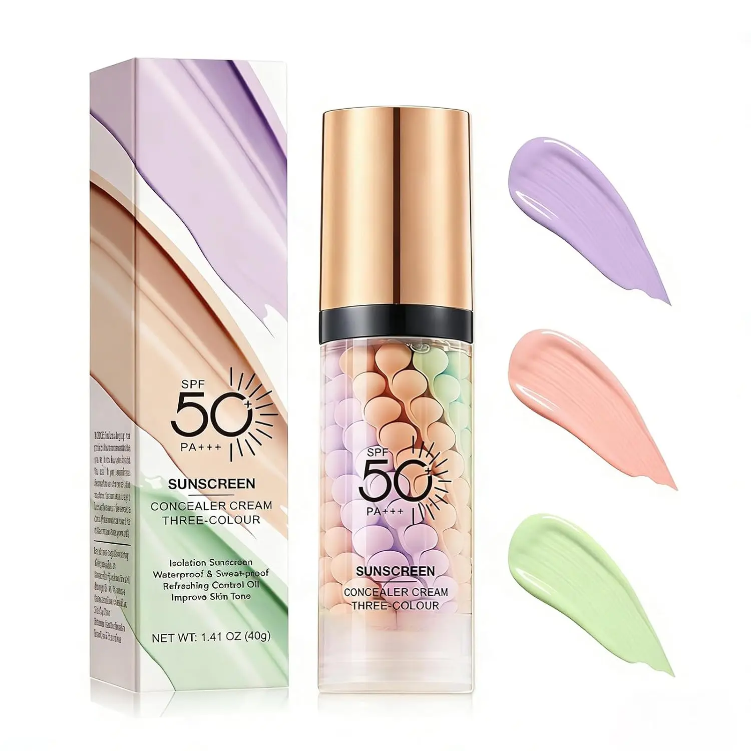 SADOER Color Correcting 3en1 Primer Sheer Hydrating Face Primer Sheer Natural Finish Velvet Smooth Makeup Base Everyday Primer White Peach Lavender