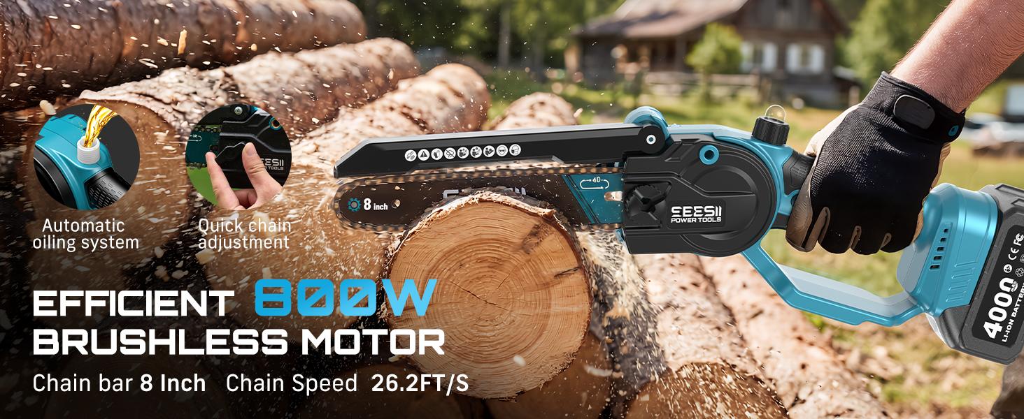 SEESII 8 Inch Cordless Pole Saw Kit, Telescopic Extension Pole Equipped with 8 Inch Chainsaw & Air Blower, Ideal for Garden Trimming, Gutter Cleaning, Vehicle Post-wash Drying, Home Renovation and Outdoor Yard Maintenance CHB80