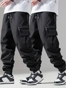 [2 Pieces More Cost-Effective] Autumn Workwear Jogger Pants High Street Style Black Pants with Multi-Pocket Design Loose Casual Pants Two-Piece Set