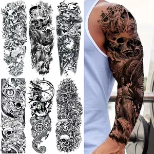 6 Pcs Full Arm Angel & Skull Temporary Tattoos, Waterproof Vampire Devil Zombie Demon Grim Reaper Clock Angel Fake Tattoos, Durable for Men and Women