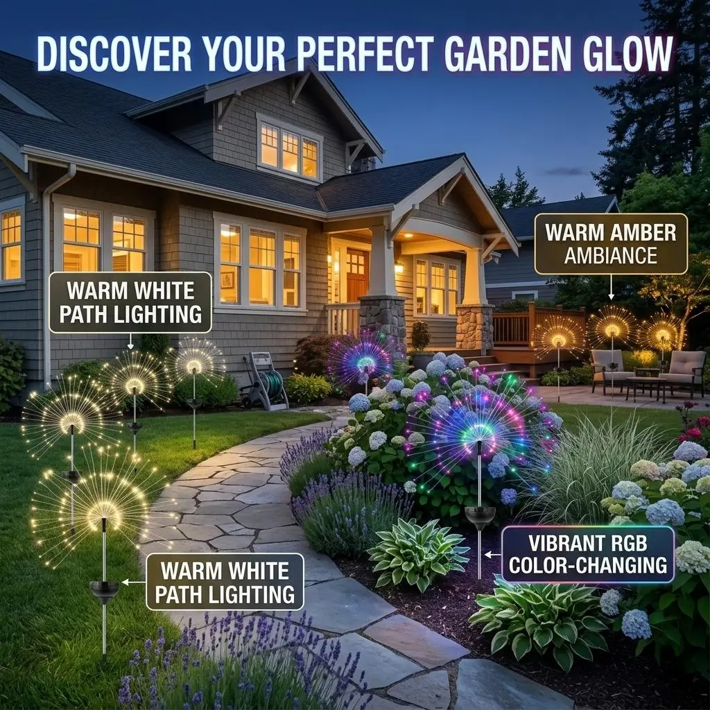 Vibrant Solar Firework Lights, 120 LED Color-Changing Outdoor Fairy Lights with 8 Modes, Magic Starburst Stake Lights for Summer Backyard Party, Garden Makeover & Pathway Decor