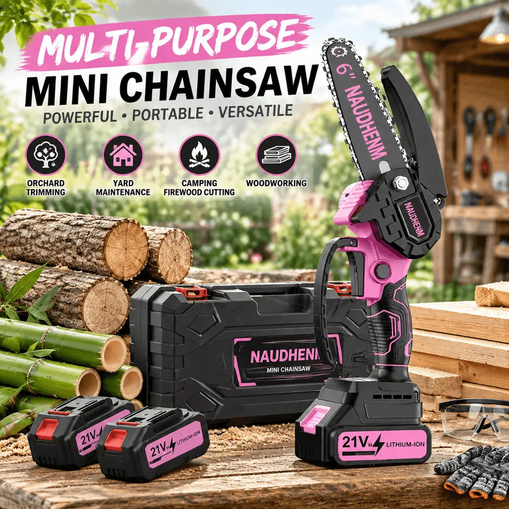 6-Inch Cordless Mini Chainsaw, Portable Handheld Electric Chain Saw with 2 Rechargeable Batteries & 2 Replacement Chains, for Wood Cutting, Tree Trimming, Pruning & Gardening