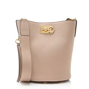 Pre-owned SALVATORE FERRAGAMO Calfskin Shoulder Bags Ferragamo Gancini Studio Bucket Bag