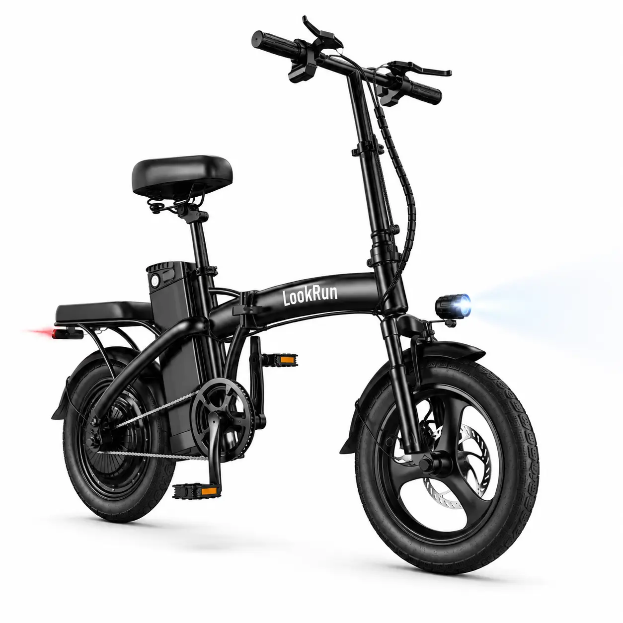 Adult Folding All-Terrain Commuter E-Bike - 400W Rated/650W Peak Motor, 48V 15Ah Battery, 20MPH Top Speed, 28 Mi Range, 45NM Torque, 14-Level Suspension, Dual Disc Brakes, UL2849 Certified for Outdoor Long Trips bicycle built-in