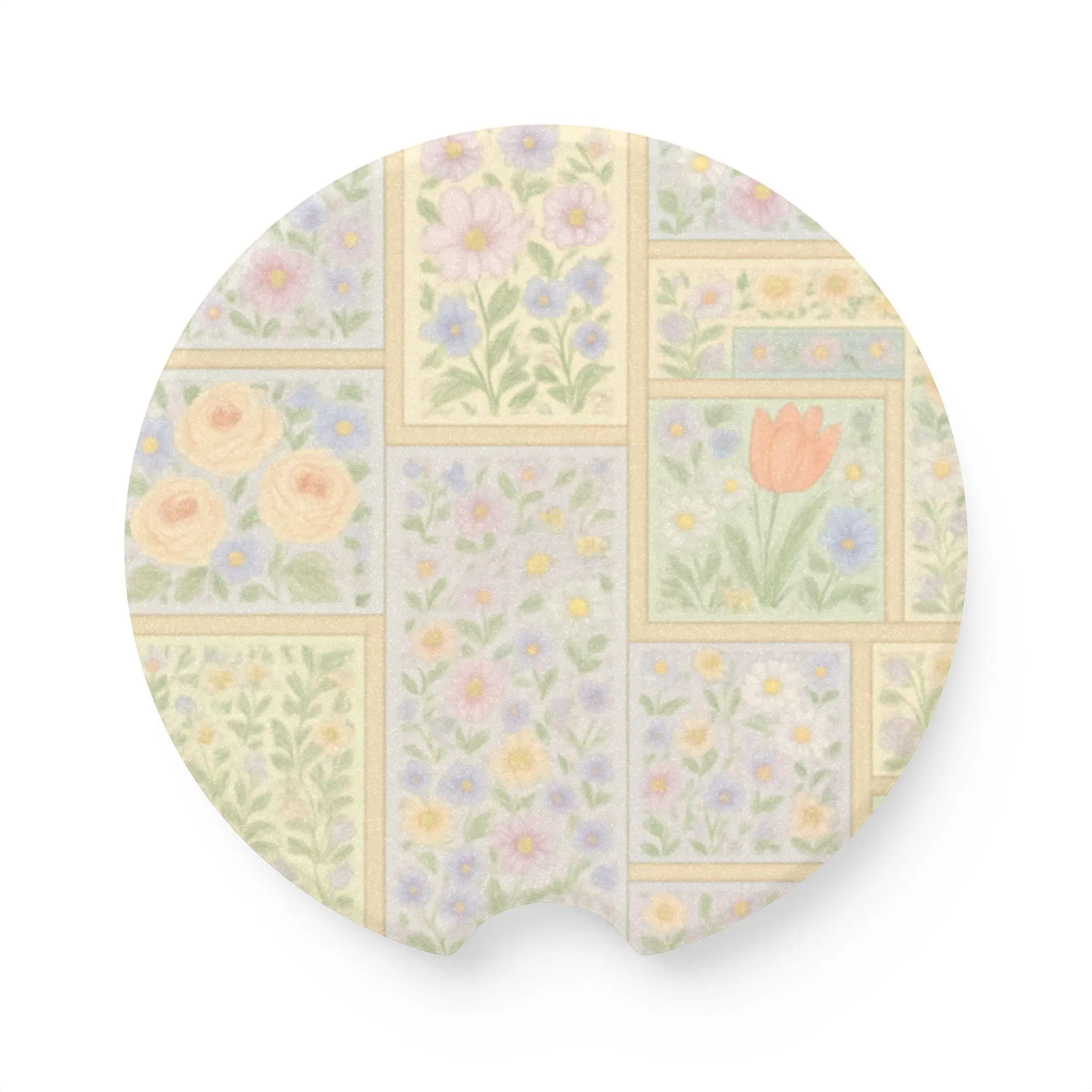 Pastel Patchwork Floral Car Coaster Soft Vintage Cup Holder Insert for Cottagecore Garden and Spring Car Decor Cutecore accessories