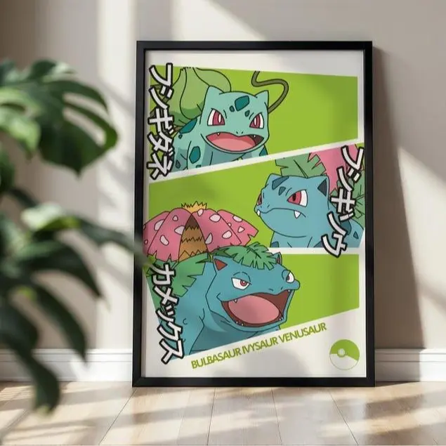 Bulbasaur Poke Poster,  Ivysaur Venusaur Wall Art Japanese Style Anime, Unframed Wall Art, Home Decor