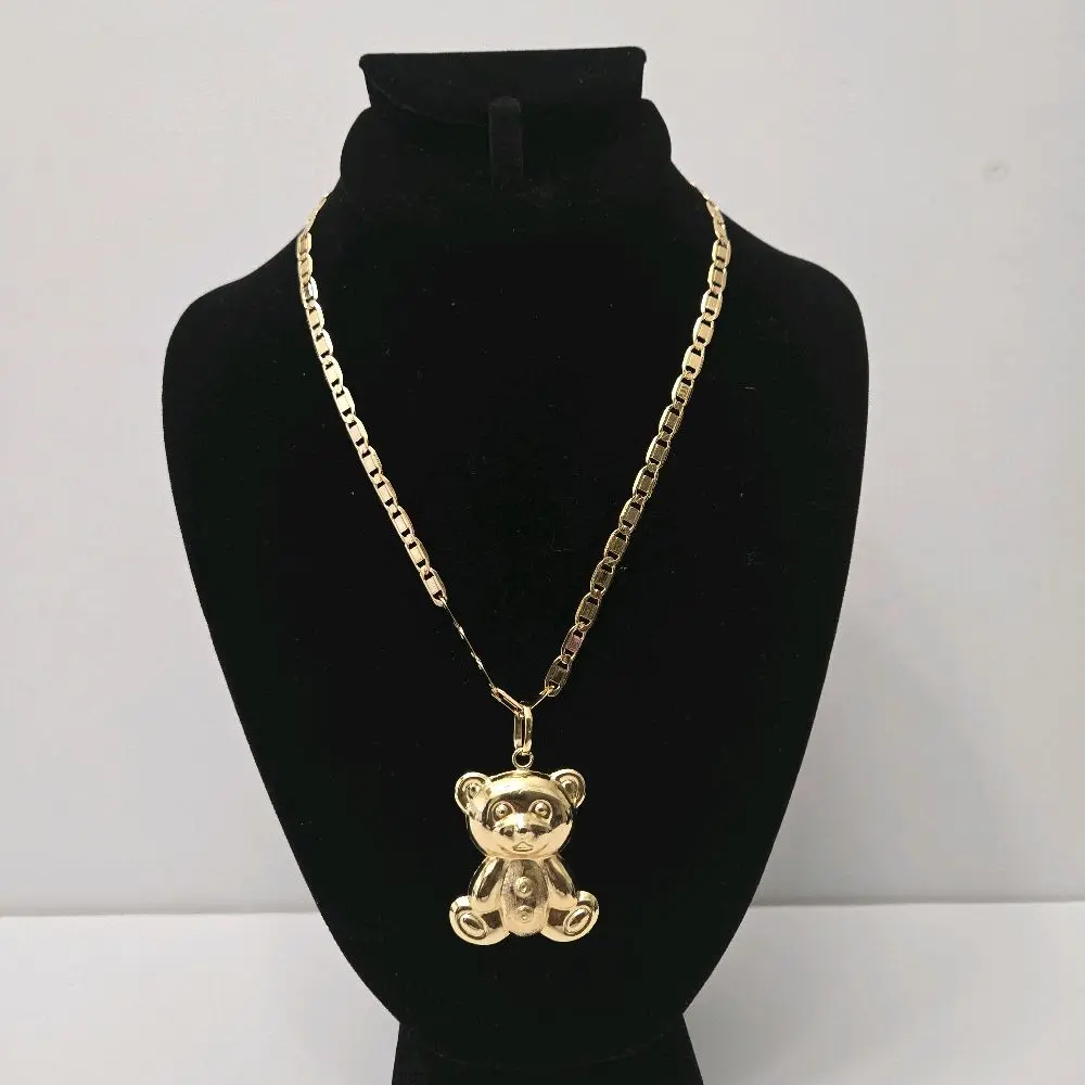 #6. 18K Gold Plated 18" Blade Design Necklace with Big Teddy Bear Pendant