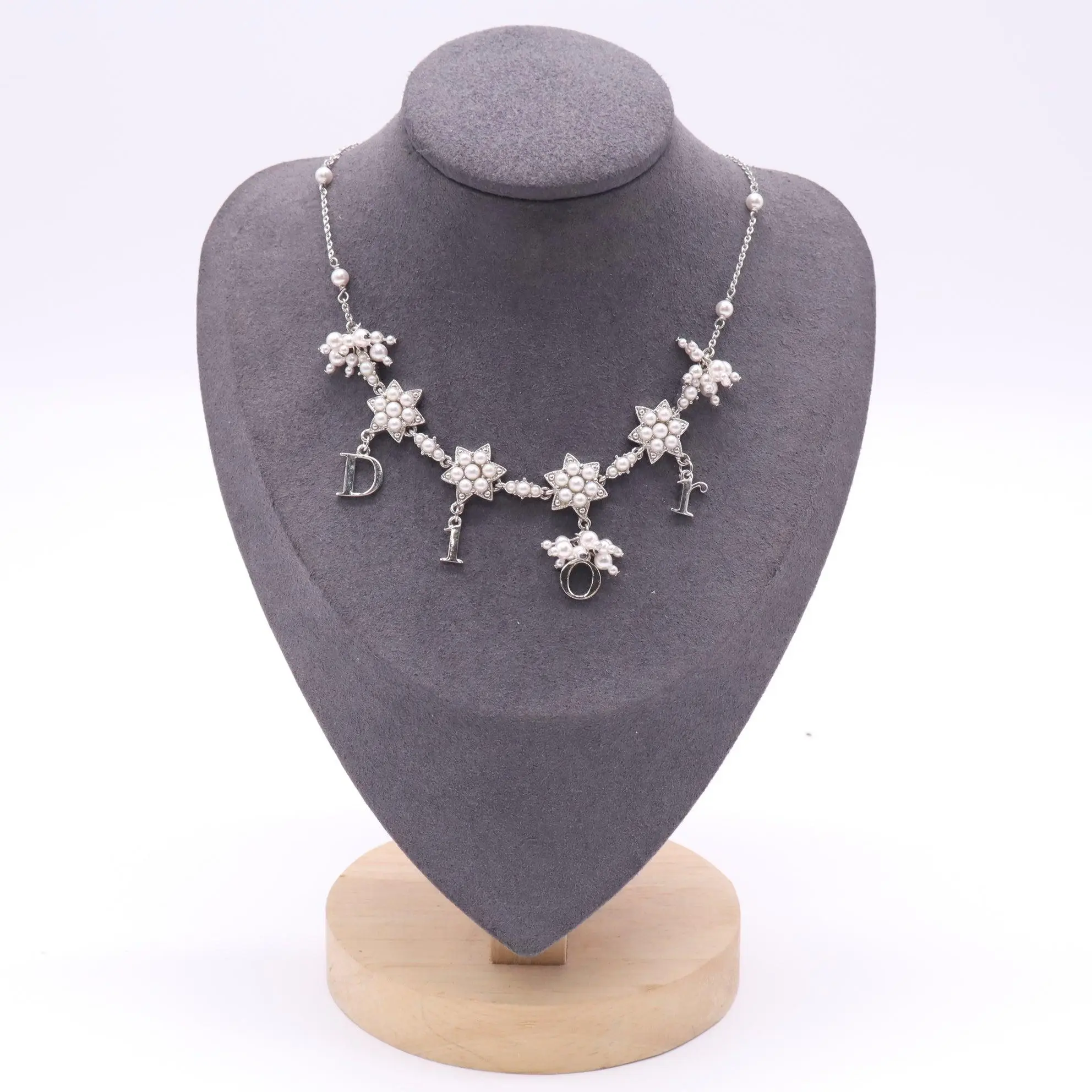 Pre-owned CHRISTIAN DIOR Silver Gold Pearl Celestial Charm Necklace twins LDJ4984