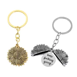 Motivational “Keep Lucking Going” Sunflower Keychain, Engraved Sunflower Keychain Pendant Meaningful Inspirational Jewelry for Women