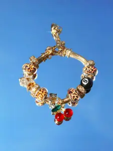Leopard Print Cherry #8 Billiard Ball Pendant Bracelet, Vintage Cherry Music Festival Fashion Bracelet, Stylish Hand Jewelry