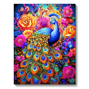 1Pc Animal Flower Diamond Art Painting Peacock Owl Mosaic Embroidery Cross Stitch Kit Full Round Rhinestone Diy Home Decoration Gift 30x40cm/11.8x15.7inch