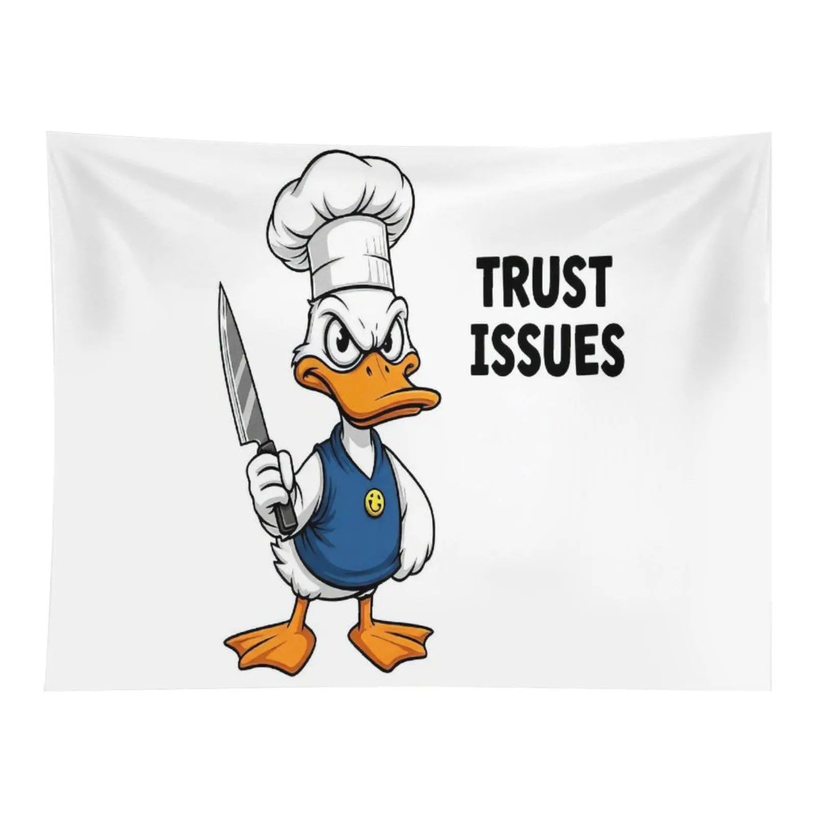 Cartoon Angry Chef Duck With Kitchen Knife Trust Issues Funny Meme Wall Tapestry Novelty Comic Style Wall Hanging for Room