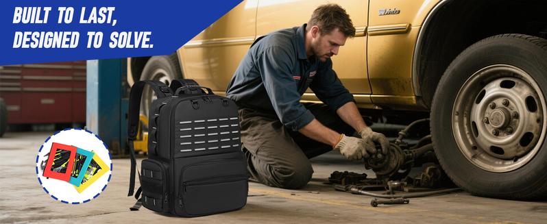 Tool Backpack Heavy Duty for Men - 3 Tool Pouches Work Tool Bag for Electrician Industrial Construction HVAC Techs Repairman, Large Space & Durable