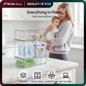 【Bottles Station】Vtopmart Stackable Nursery Set of 5/8 Clear Plastic Organizer Bins for Makeup Beauty Supplies Vanity Bathroom Cabinet Pantry, Multi-Size Flexible Design BPA-Free Safe Water&Dust Proof, DealsForYouDays (Mid Year Sale Restock), DFYD