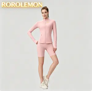 ROROLEMON Quick-Dry Workout Set - Full-Zip Athletic Jacket & Tummy Control Biker Shorts