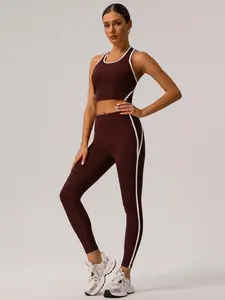 Women's Colorblock Crop Tank Top & High Waist Leggings Tracksuit Set, Sporty Casual Breathable Comfy Outfits for Yoga Gym Workout Running Clothes, Ladies Sportswear for All Seasons Yoga Activewear