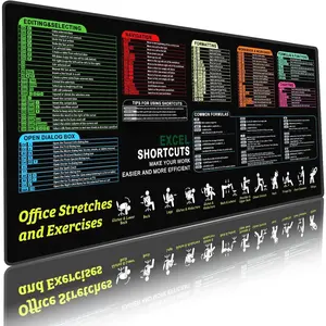 Large Excel Shortcut  Pad (35.4 x 15.7 in) - Extended Desk Mat with Cheat Sheet & Office Stretches - Non-Slip Base, Stitched Edges - Productivity  for Office, Accounting, Students