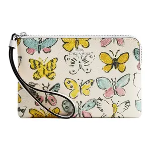 COACH Corner Zip 16 Butterfly Print Coated Canvas Wristlet For Women In Chalk And Multi-Color