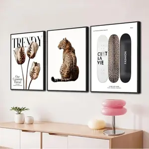 3Pcs Black Trendy Leopard Print Wall Art Stylish Aesthetic Poster Cheetah  Preppy Fashion Skateboard Wall Decor for Bedroom Apartment Dorm Living Room
