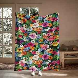 Floral Blanket Gift, Watercolor Vibrant Daisy Poppy Cornflower Botanical Pattern Flannel Throw, Soft Cozy Warm Nap Blanket for Bedroom Living Room Couch, Vintage Garden Gift for Her Girlfriend Mom Friend, Christmas Birthday Mother's Day Holiday Present