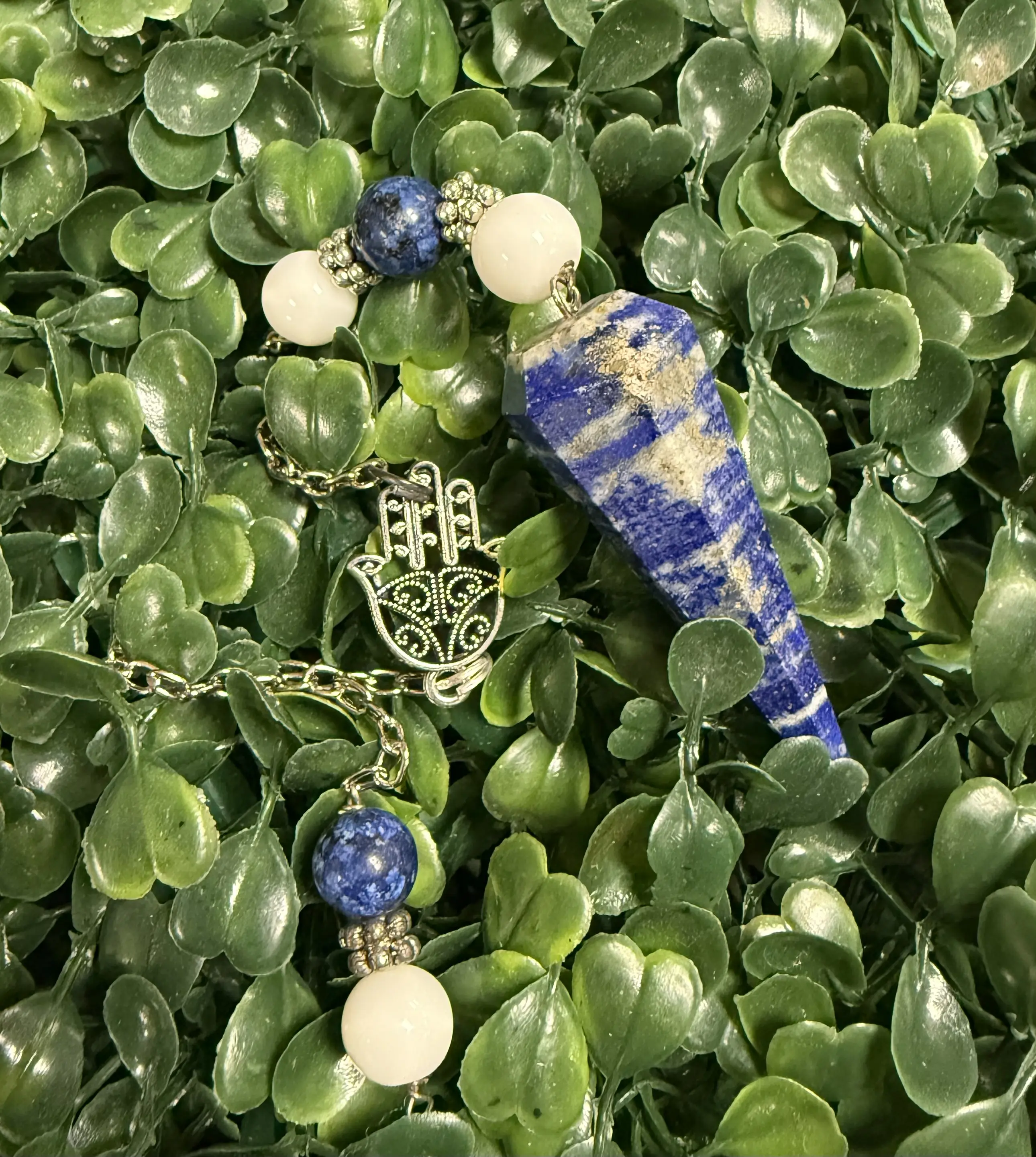 Lapis Lazuli Hamsa Charm Pendulum Pendant - Costume Jewelry Accessory with Pendant Design