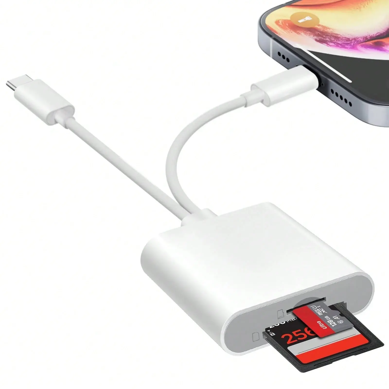 iPhone and iPad SD Memory Card Reader, Dual Lightning and USB-C Interface, Supports SD/microsd Cards, High-Speed Camera Viewer, Plug-And-Play, Usb C Adapter