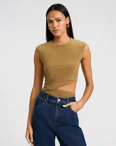 Express Crew Neck Cutout Ruched Bodysuit