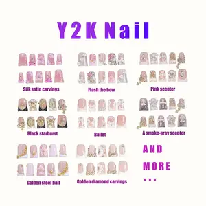 Delicate Handmade Y2K Style Nail Set, Includes Jelly Glue, Scrubbing Stick and Wood Rods, 4 Sizes: XS, S, M and L, Perfect Gift for Women