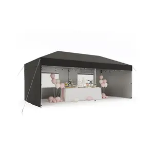 Garvee 10x20 Pop Up Canopy Tent with 4 Sidewalls, Heavy Duty Outdoor Canopy UPF 50+ All Season Waterproof Commercial Street Vendors Party Tents with Roller Bag, 8 Stakes & 6 Sandbags, Black