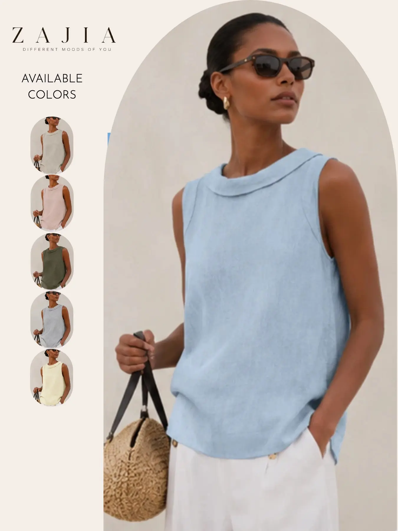 Women’s Sleeveless Blouse, Casual Peter Pan Collar Tank Top, Loose Fit Linen Look Breathable Summer Shirt, Business Casual Tops