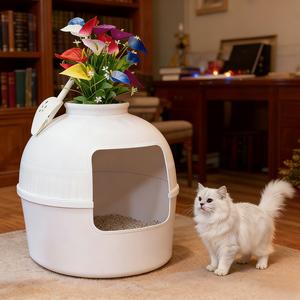 【New Year's gift for the cat】Amunrbrek Cat Litter Box with Flowers,Grow Real Plants, Includes Scoop,  Easy to Clean,Cat Toilet for Living Room, Bedroom, Corner