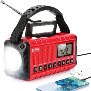 Weather Radio 10000mAh, Portable Radio with Solar , Hand Crank &  Operated NOAA Alert, LCD Display, SOS , AM/FM & LED Flashlight, Clock Radio for Outdoor