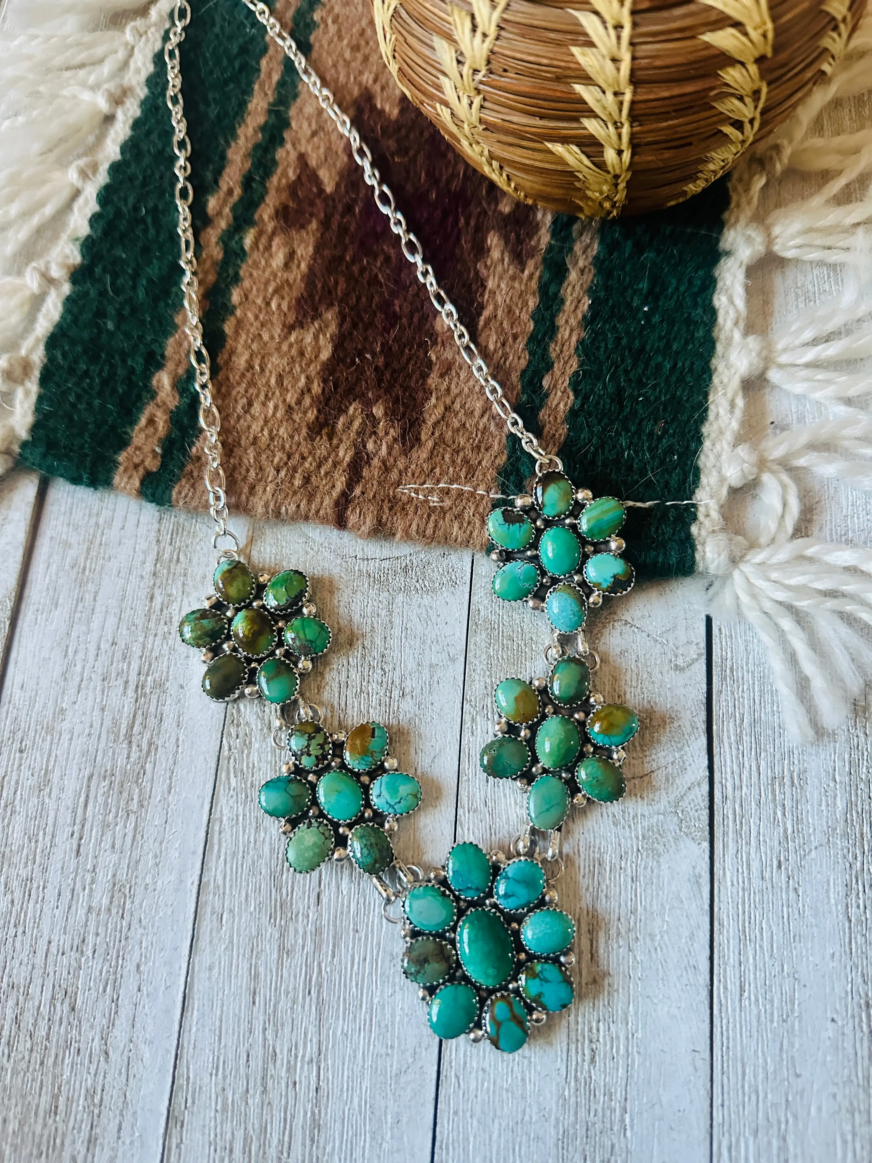 Handcrafted Turquoise & Sterling Silver Cluster Necklace