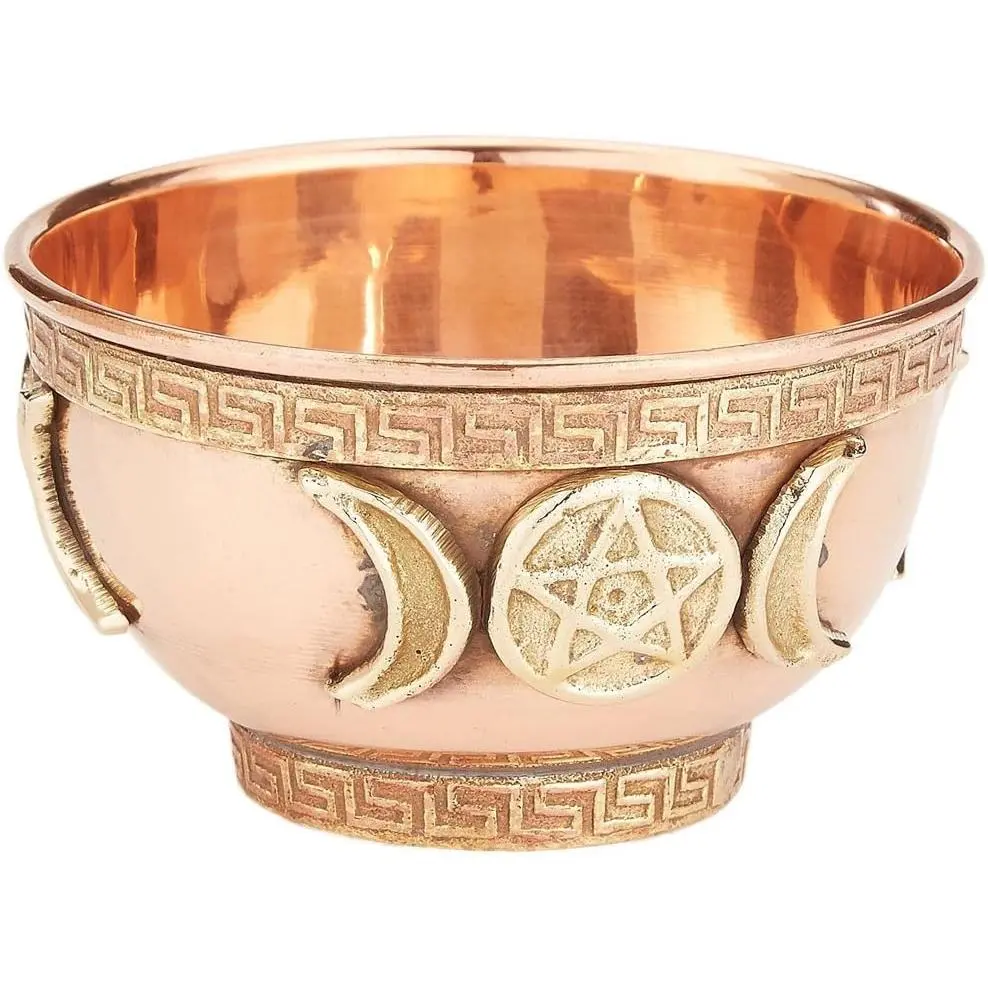 Copper Offering Bowl 3",  for Altar use, Ritual use, Incense Burner, smudging Bowl, Decoration Bowl, offering Bowl -  (Triple Moon)