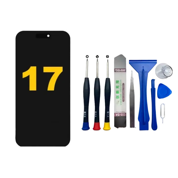 iPhone 17 Soft OLED LCD Screen Replacement with Repair Tools Kit, Full Assembly Touch Digitizer, Cracked Screen Fix, Adhesive, Screwdriver Set