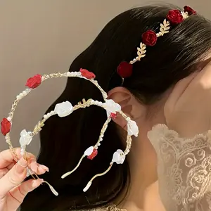 2pcs/1pc Elegant Headband Hairband - Rose Flower Decoration, Vintage Wedding, Party, Daily Headwear - Women'S Formal and Casual Occasions - Durable Flower Headband, Decorative Accessories