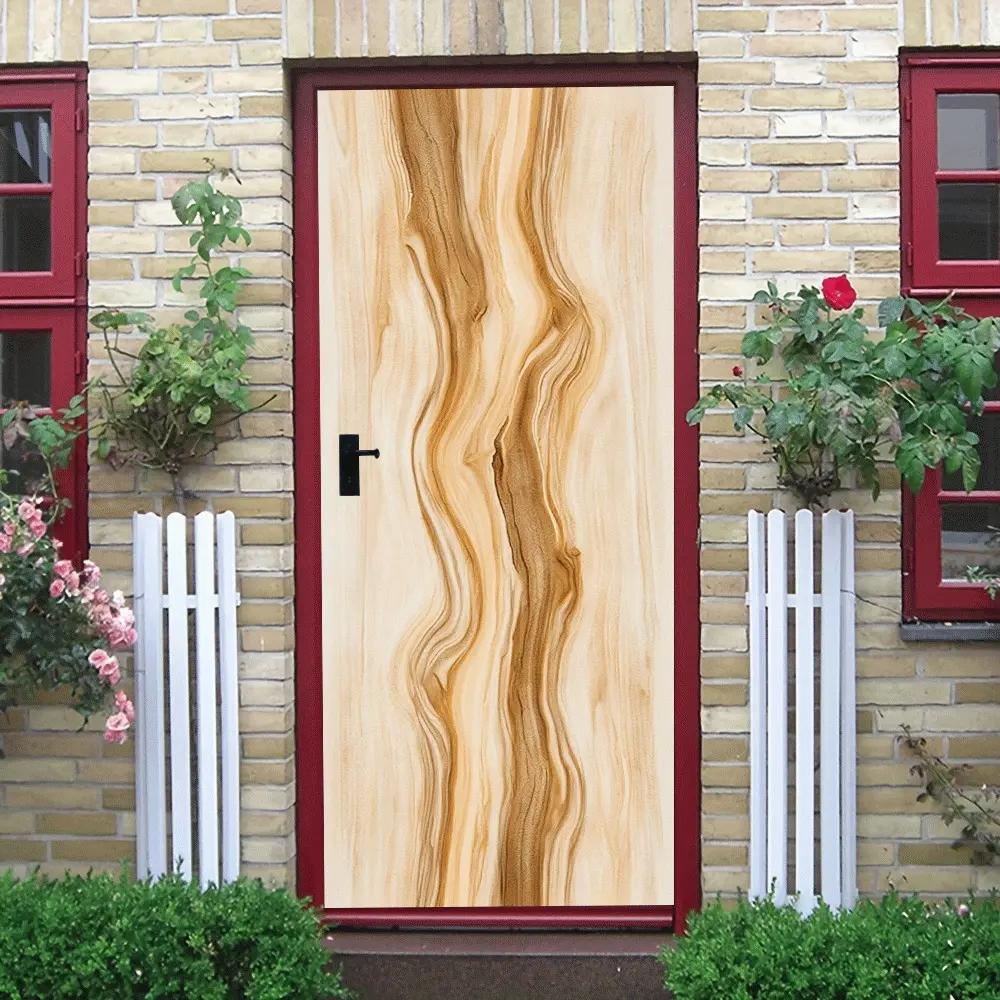 2pcs Modern Minimalist Wood Grain Decorative Door Wall Sticker Self Adhesive Waterproof Removable Stereo Simulated Wood Door Texture Decal for Bedroom Living Room Home Renovation DIY Decorative Sticker
