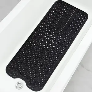 Bathtub and Shower Mats, Extra Long Bath Mat 39 x 16 Inch, Machine Washable Bath Tub Mat with Suction Cups & Drain Holes for Bathroom, Black